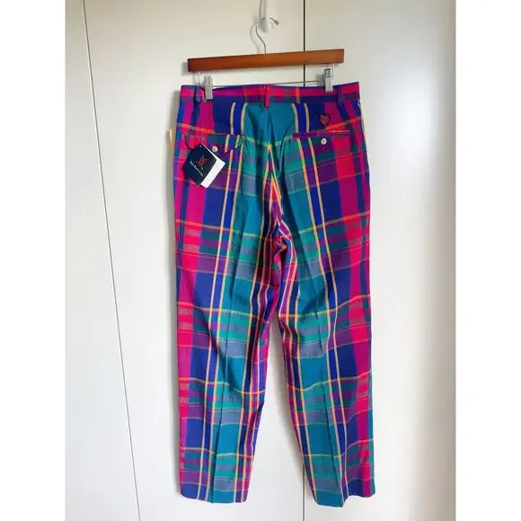Vintage Polo Ralph Lauren Madras Plaid Golf Pants W32 Ivy League prep Made USA - Picture 7 of 11